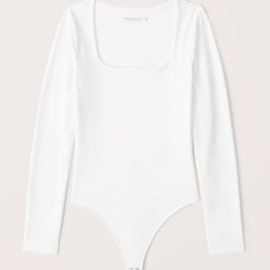 White Long-Sleeve Seamless Squareneck Bodysuit(XS)
